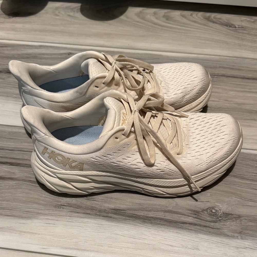 Hoka Cream Athletic Shoes View 2
